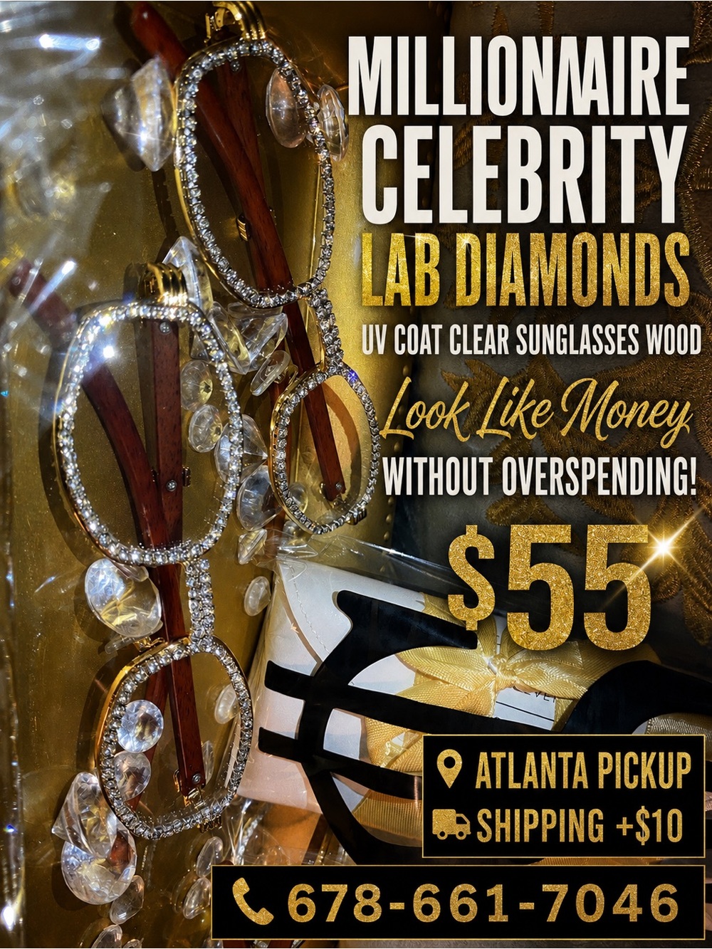 Lab Diamonds Wood Sunglasses - Clear/Gold